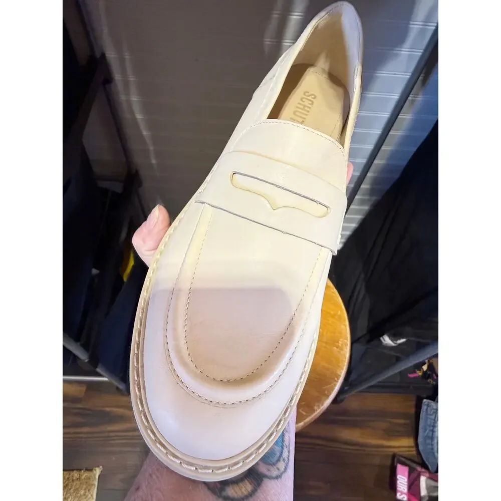 Schultz Christie Weekend Cream Leather Lug Sole Loafers Size 9